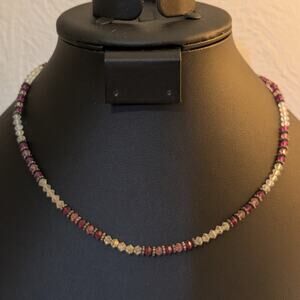 Vtg Boho Clear Purple Pink Crystal Bicone Bead Choker 17" Hook Clasp Necklace